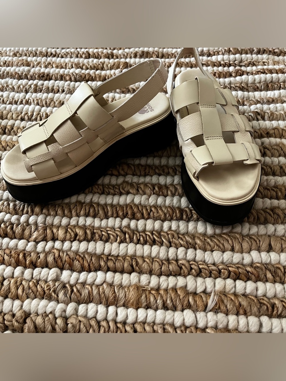 Sorel Cream Woven leather Platform Slingback Sandals